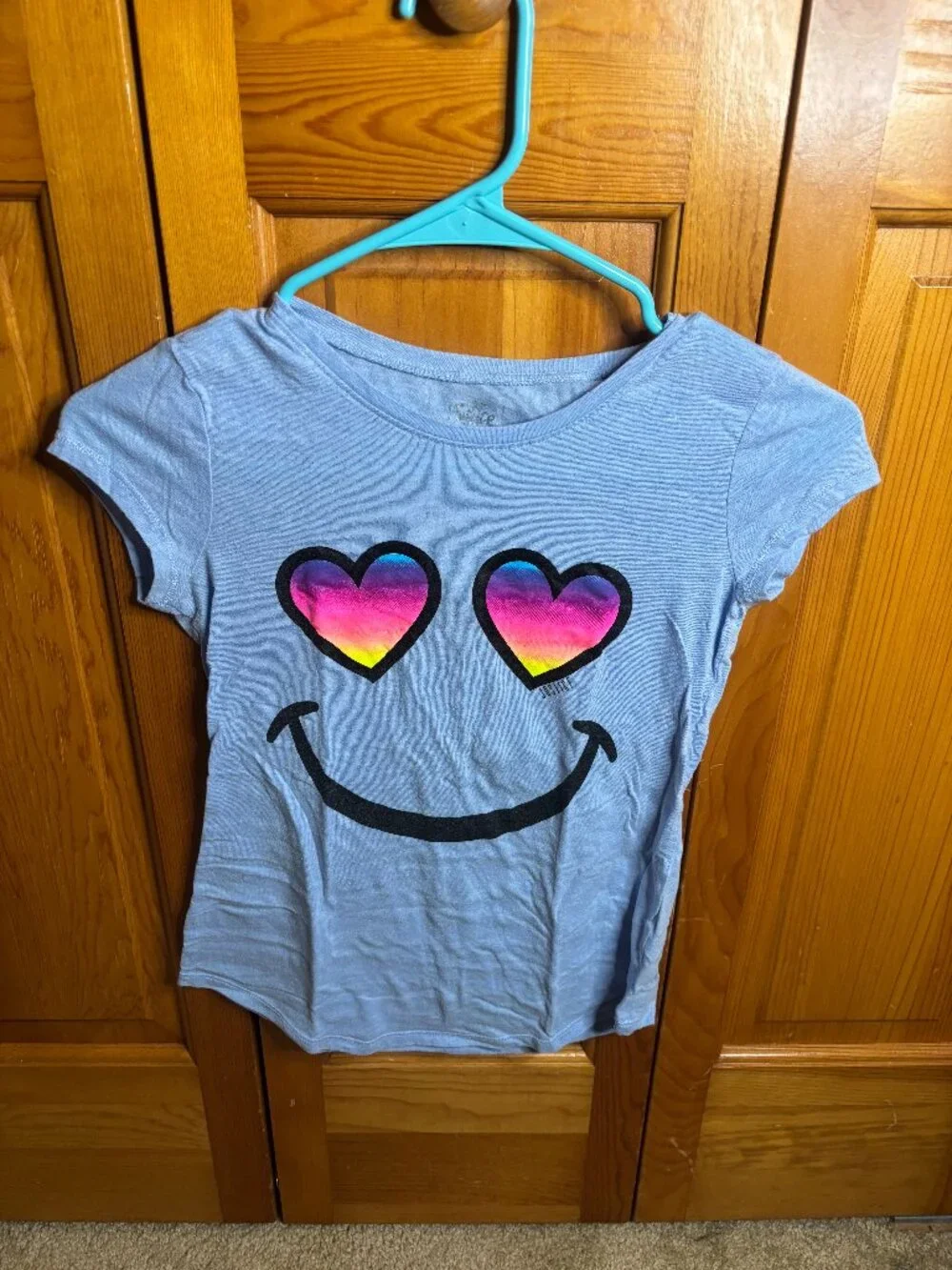 Justice Girls Blue Heart Eye Emoji T Shirt (Size 8)